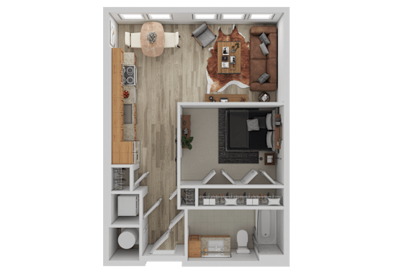 3D one bedroom apartment floor plan at The Shelby Apartments, Alexandria, VA 22303