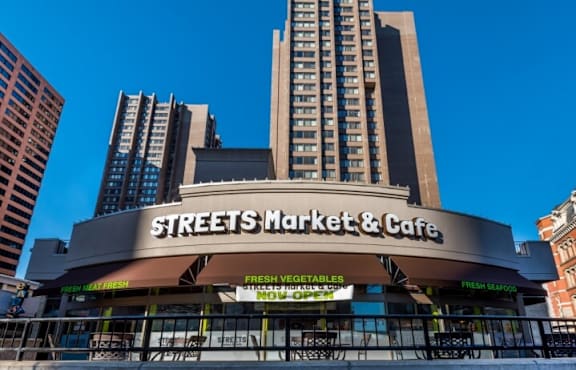 A large building with a sign that says