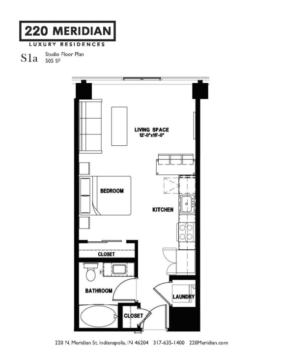 S1a Floor Plan at 220 Meridian, Indianapolis, IN, 46204