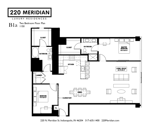 B1a Floor Plan at 220 Meridian, Indianapolis, Indiana