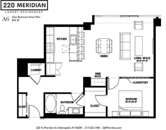 A6 Floor Plan at 220 Meridian, Indianapolis, IN 46204
