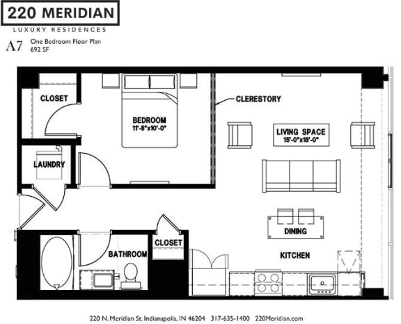 A7 Floor Plan at 220 Meridian, Indiana, 46204