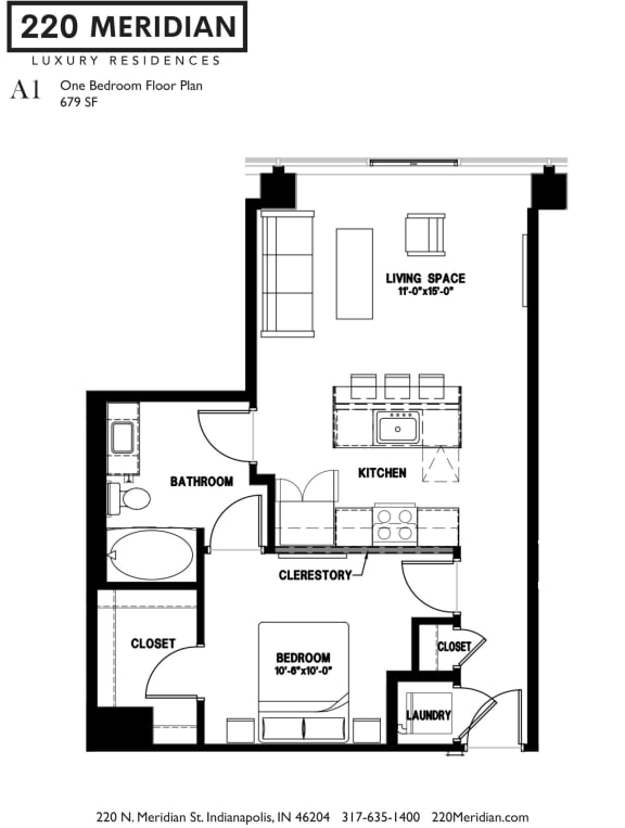 A1 Floor Plan at 220 Meridian, Indianapolis, IN 46204