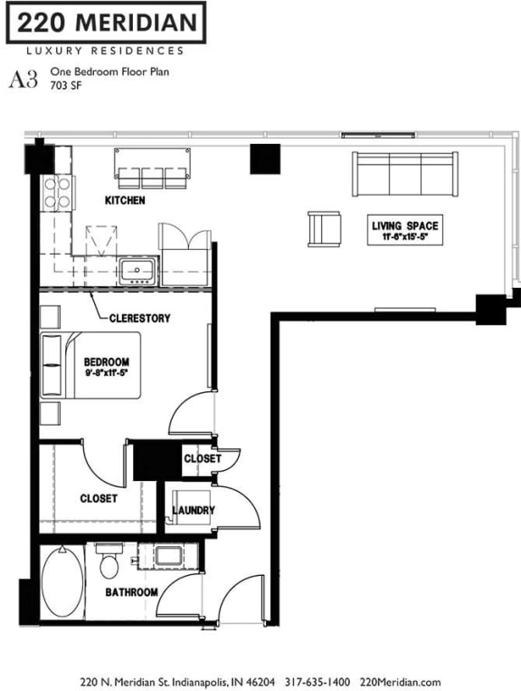 A3 Floor Plan at 220 Meridian, Indianapolis, Indiana