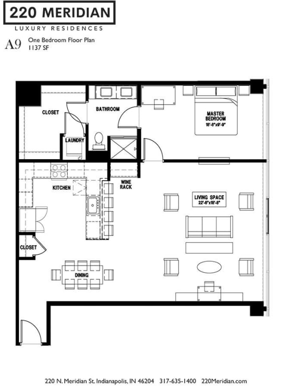 A9 Floor Plan at 220 Meridian, Indianapolis, IN