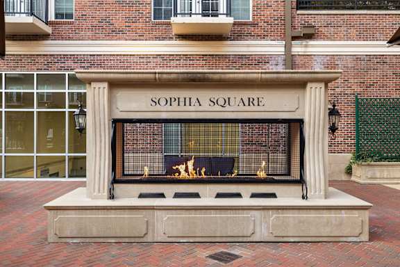 Fireplace at Sophia Square Apartments, Carmel, Indiana