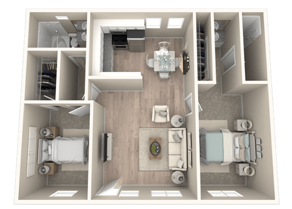 a 3d rendering of a floor plan with a bedroom and a bathroom at Sunnymead Apts Apartments, Moreno Valley
