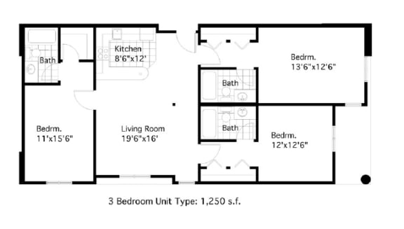 1 Bed 1 Bath Floor Plan at International Village UCR Student Housing, Riverside California
