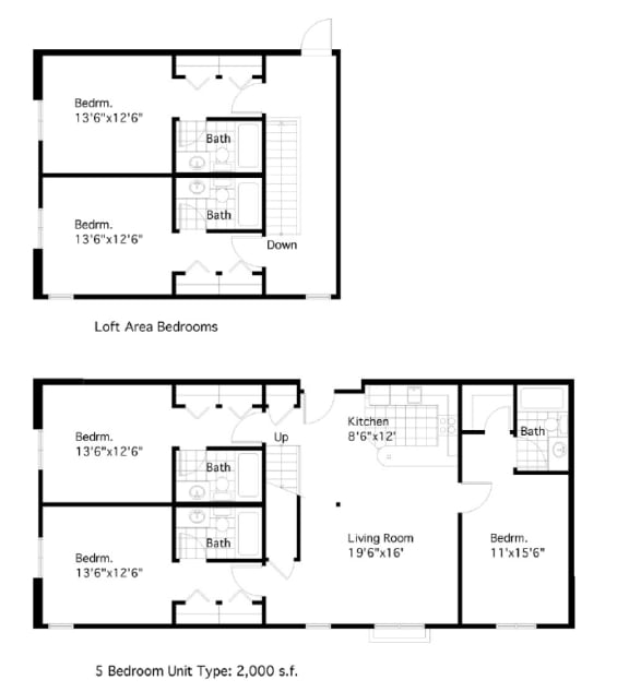 1 Bedroom 1 Bath Floor Plan 1 Bedroom 1 Bath Floor Plan at International Village UCR Student Housing, California, 92507