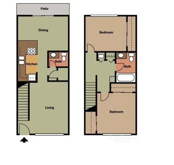 2 bedroom 2 bathroom floor plan at Terramonte Apartment Homes, Pomona