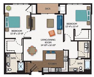 2 Bed 2 Bath Floor Plan at The Flats at Cedar Grove, Minnesota