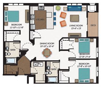Floor Plan  2 Bedroom 2 Bath Floor Plan at The Flats at Cedar Grove, Minnesota, 55122