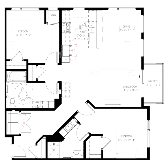 A floor plan of a house with labeled rooms such as Bedroom, Dining, Living Room, and Kitchen.