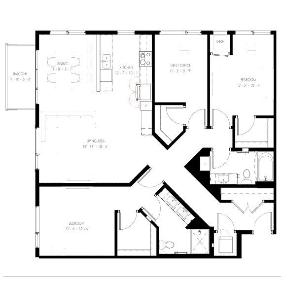 A floor plan of a house with labeled rooms such as "KITCHEN" and "BEDROOM".