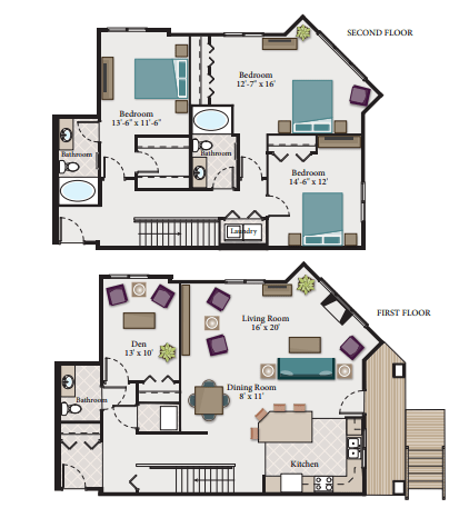 A floor plan of a two-story house with labeled rooms and dimensions.