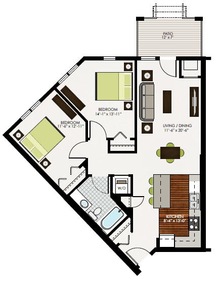 Mickey Floor Plan at Victoria Park and V2 Apartments, St. Paul, MN