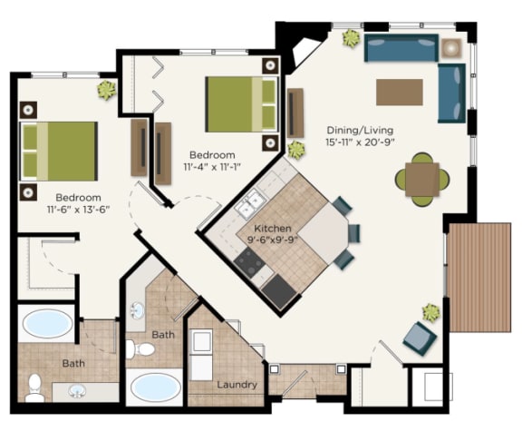 a floor plan of a home with bedrooms and a living room