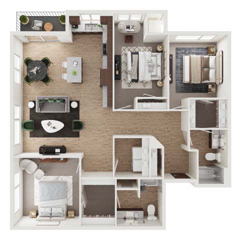 a 3d drawing of a floor plan with a bedroom and living room