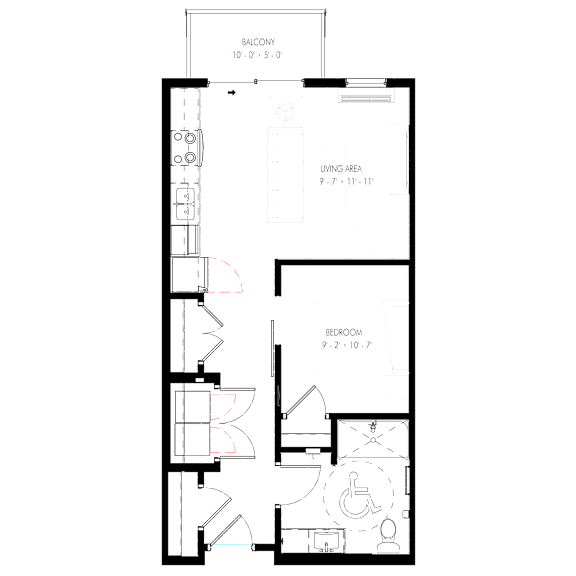 A floor plan of a building with a wing area and a bedroom area.