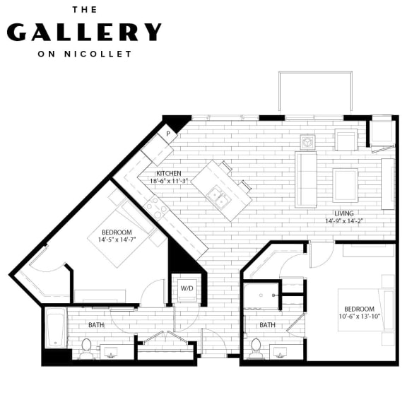 The Alexis Floor Plan at The Gallery Apartments, Minnesota, 55337