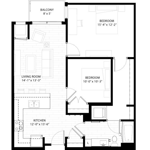 a floor plan of a small house with a bedroom and a living room