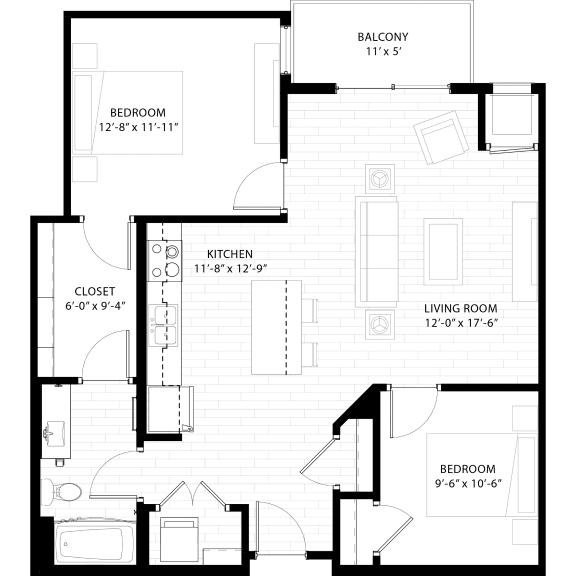 a floor plan of a small house with a bedroom and a living room