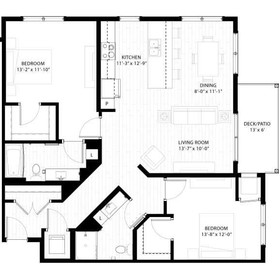 floor plan of the 1 bedroom floorplan of a 1 bedroom apartment