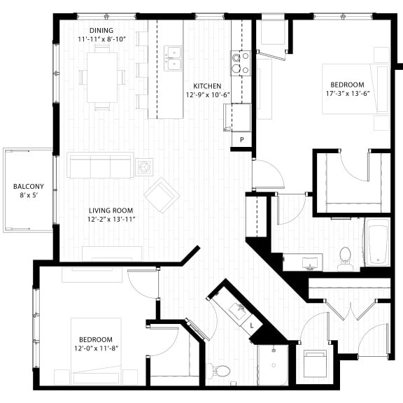 a floor plan of a home with an open floor plan and a courtyard