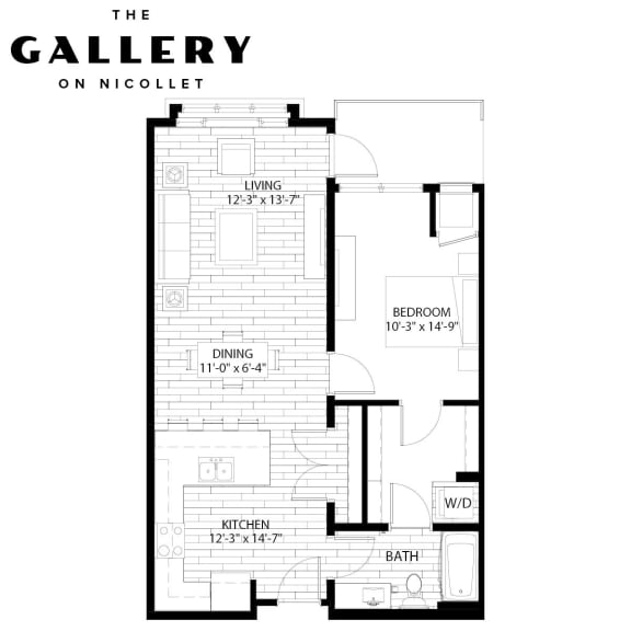 The Willow Floor Plan at The Gallery Apartments, Minnesota, 55337