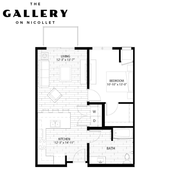 Floor Plan  The Willow ADA Floor Plan at The Gallery Apartments, Burnsville, MN, 55337