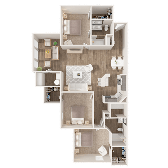 3 Bed With Sunroom Floor Plan at Puller Place Apartments, Jacksonville, NC