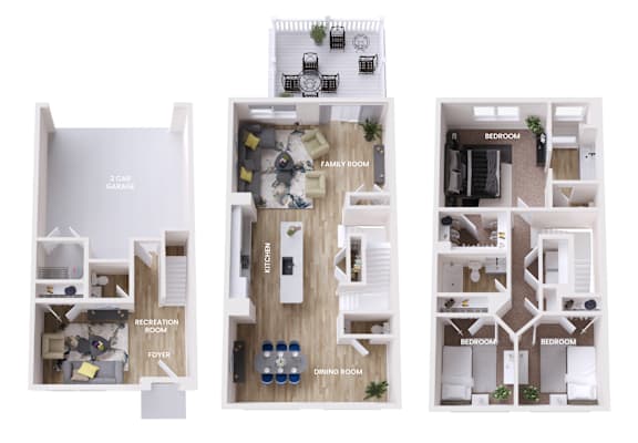 3 Bedroom, 2.75 Bathroom, 2 Car Garage Floor Plan Image