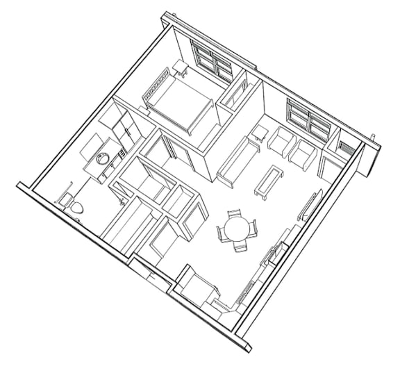 A black and white drawing of a house floor plan.