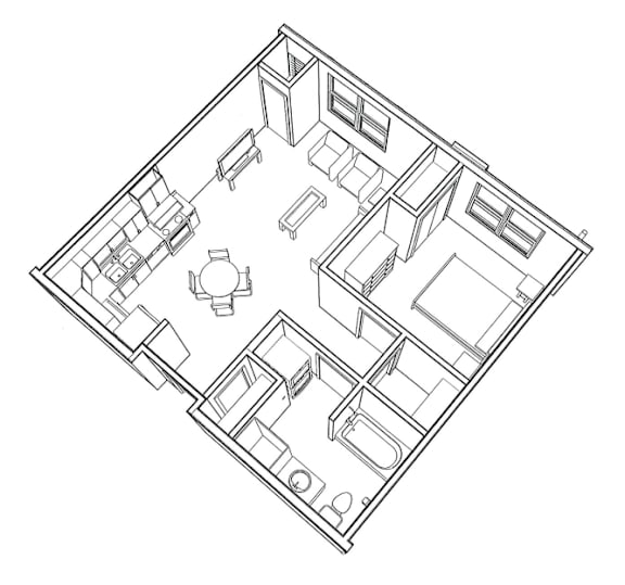 A black and white drawing of a house layout.