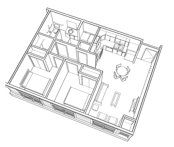 A black and white drawing of a house plan.
