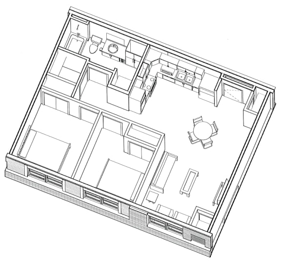 A black and white drawing of a house layout.
