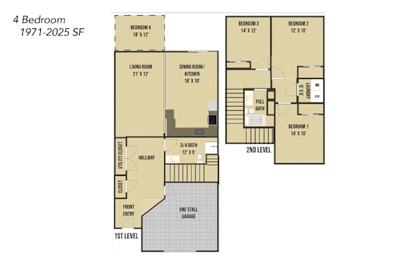 A floor plan of a 4 bedroom apartment.