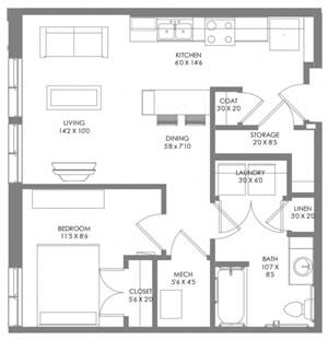 A floor plan of a house with labeled rooms and dimensions.