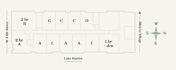 A map of a property with a lake at the bottom.