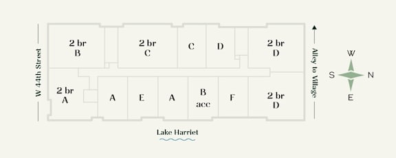 A map of a street layout with Lake Harriet in the background.