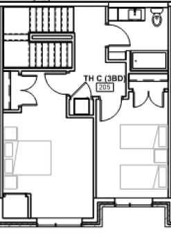 A floor plan of a room with a labeled area "TH C (3BD) 205".