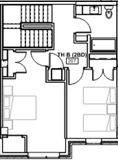 A floor plan shows a layout of rooms with a labeled section "TH B (2BD) 207".