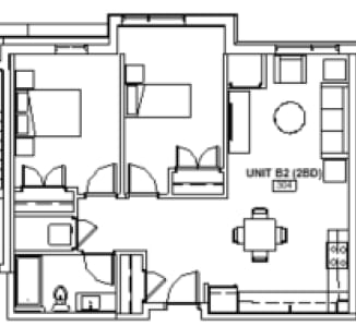 A floor plan of a unit labeled B2 with 280 square feet.