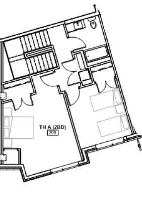 A black and white drawing of a floor plan with labeled rooms.