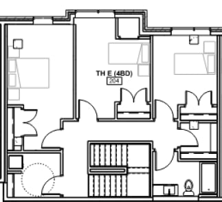 A black and white drawing of a house floor plan.