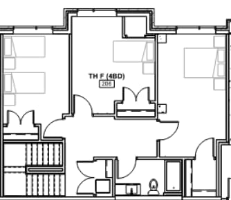 A black and white floor plan of a house labeled "TH F (4BD) 206".