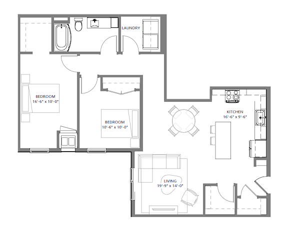 A floor plan of a house with three bedrooms and a living room.
