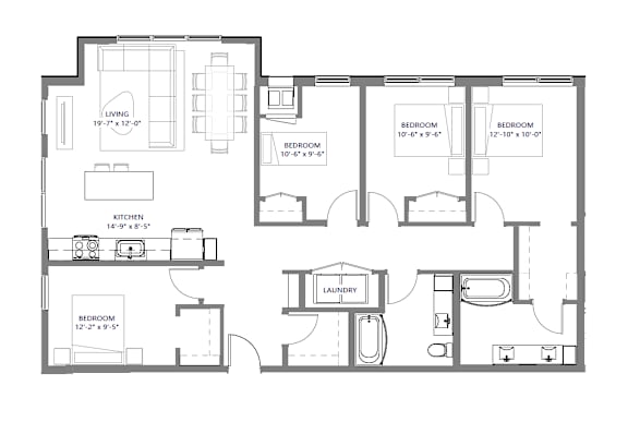 A floor plan of a house with labeled rooms and dimensions.