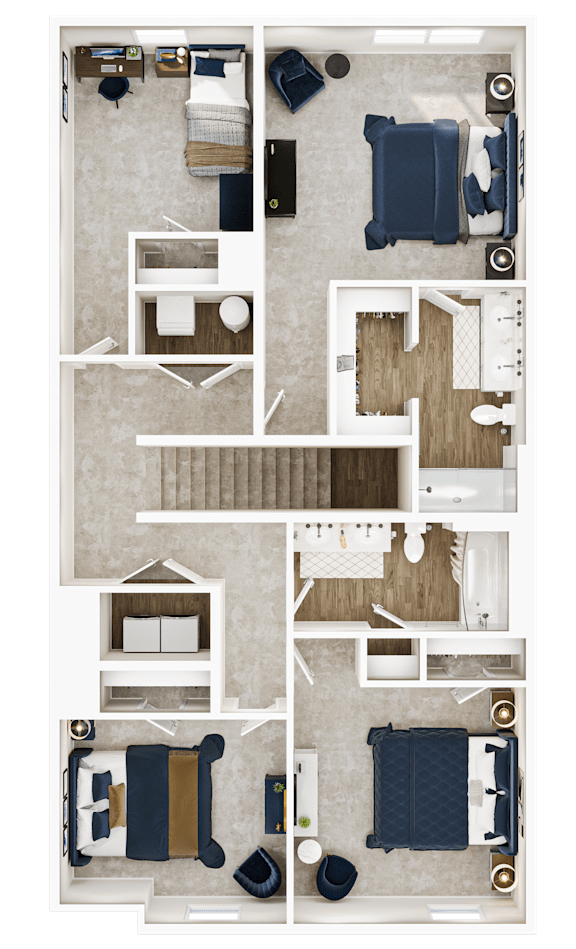 A floor plan of a house with a kitchen, living room, and two bedrooms.