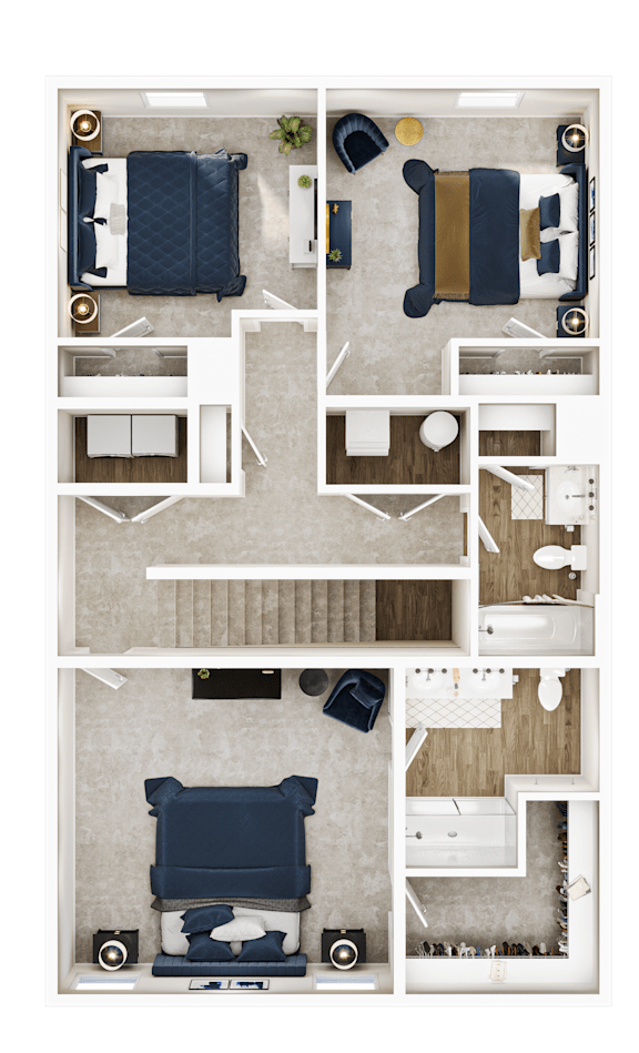 A floor plan of a house with a living room, two bedrooms, a kitchen, and a bathroom.